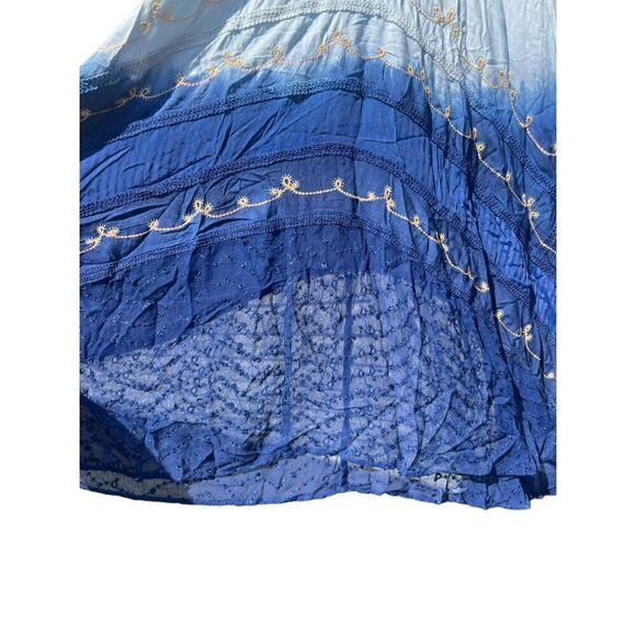 Blue Tie Dye Boho Medieval Cosplay Maxi Dress Pyramid Collection festival L goth - Picture 9 of 10